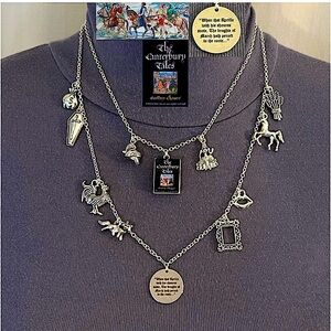 Canterbury Tales Chaucer Handmade Literature 2 Layer Charm Necklace, Book Cover